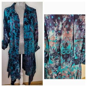 Indo-Pacific Vintage Batik Tie Dye Hand Made Shirt Dress Tunic Duster